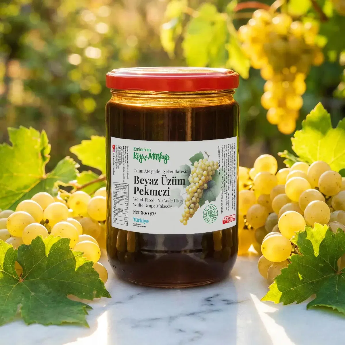 Şeker İlavesiz Beyaz Üzüm Pekmezi 800g - Odun Ateşinde - Görsel 1